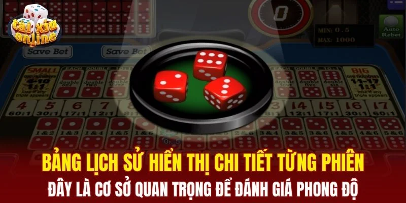 Bảng lịch sử hiển thị chi tiết từng phiên